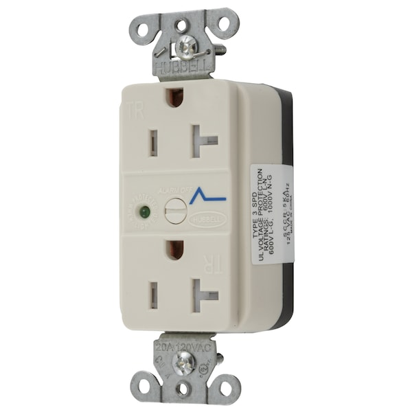 Hubbell Wiring Device-Kellems Straight Blade Receptacle, 5-20R, 20 A, 125V AC, 2 Pole, 3 Wire, Grounded SNAP5362LAS - main